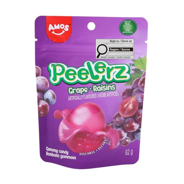 Amos Peelerz Gummy Candy - Grape 65 gr x 24 pc