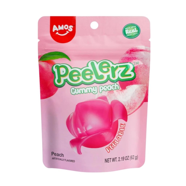 Amos Peelerz Gummy Candy - Peach 65 gr x 24 pc