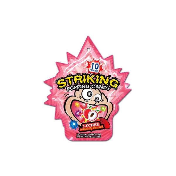 Striking Popping Candy Lychee 15 gr x 48 st (4 ophangstrips)