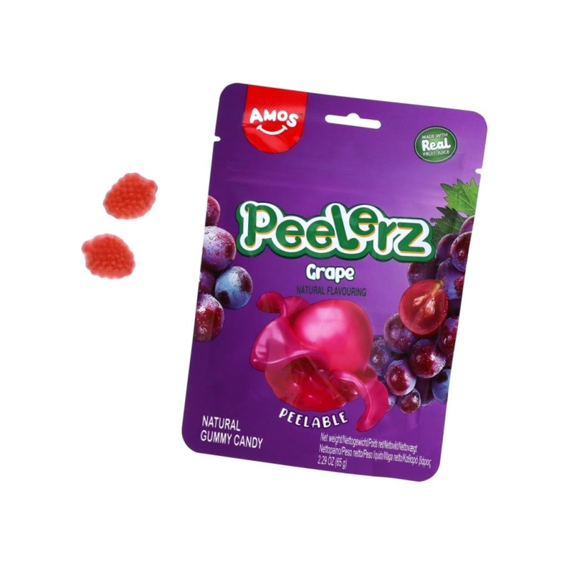 Amos Peelerz Gummy Candy - Grape 65 gr x 24 pc