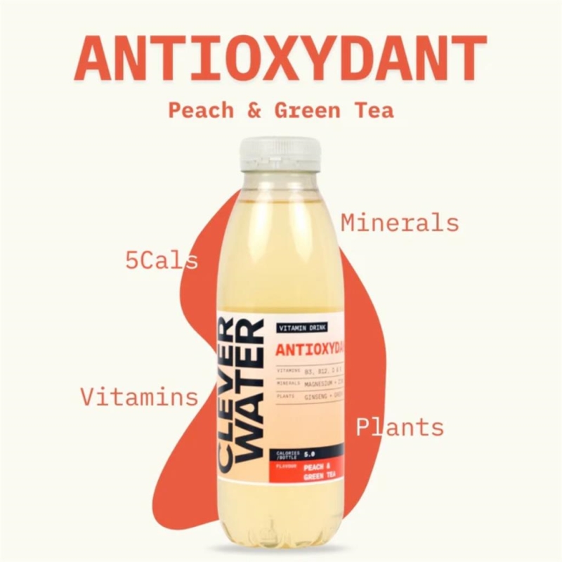 CLEVERWATER ANTIOXYDANT Peach & Green Tea 500 ml x 12 st