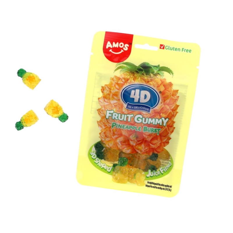 Amos 4D Fruit Gummy Juicy Burst - Pineapple 65 gr x 12 st