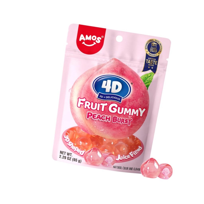 Amos 4D Fruit Gummy Juicy Burst - Peach 65 gr x 12 pc