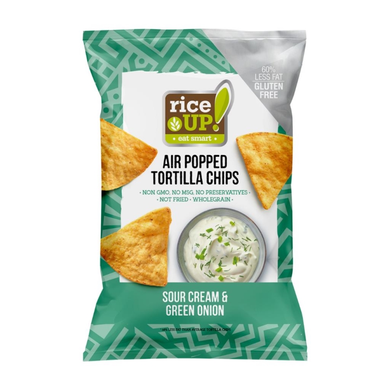 Rice Up Popped Tortilla chips Sour cream & Green Onion 60 gr x 24 pc