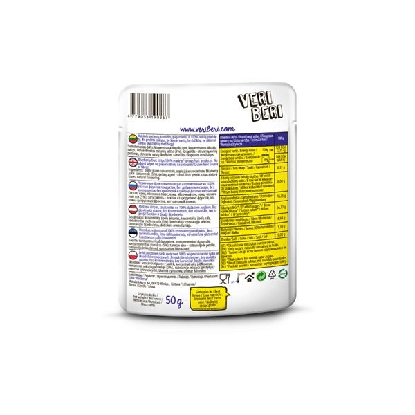 Veri Beri Blueberry fruit strips 50 gr x 28 pc (BBD = 25/09/26)